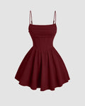 Pleated Waist Cami Short Dress In Maroon