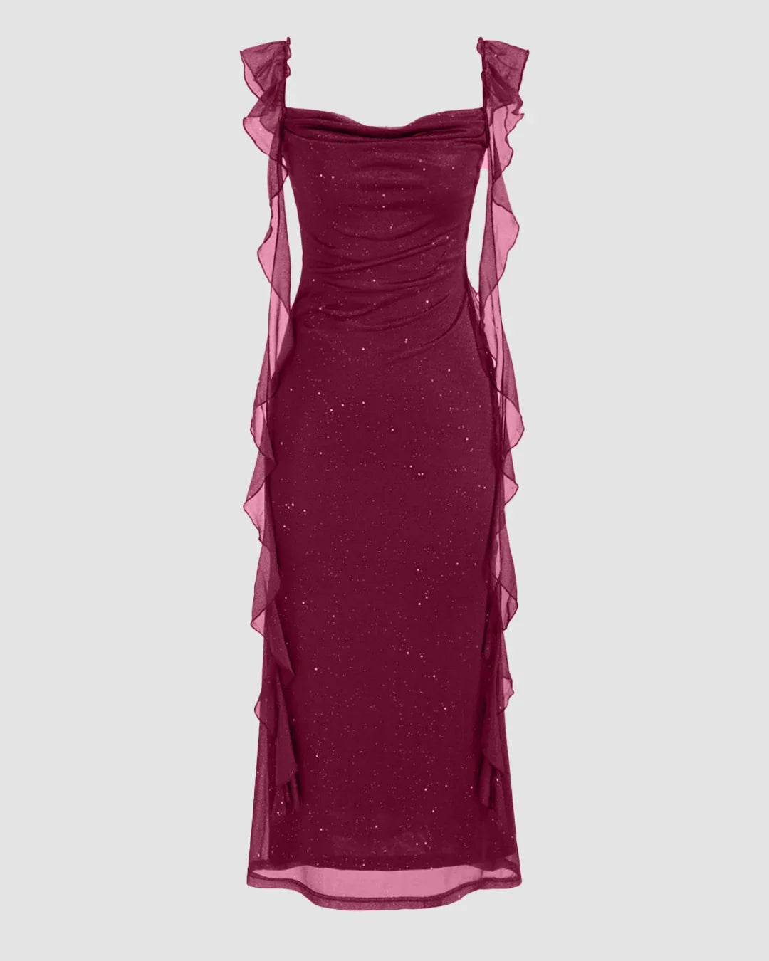 Square Neck Bodycon Midi Dress in Maroon